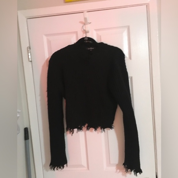 Crop frayed black sweater - Picture 7 of 7
